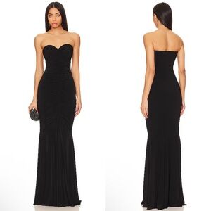 Norma Kamali Strapless Shirred Front Fishtail Maxi Gown In Black
